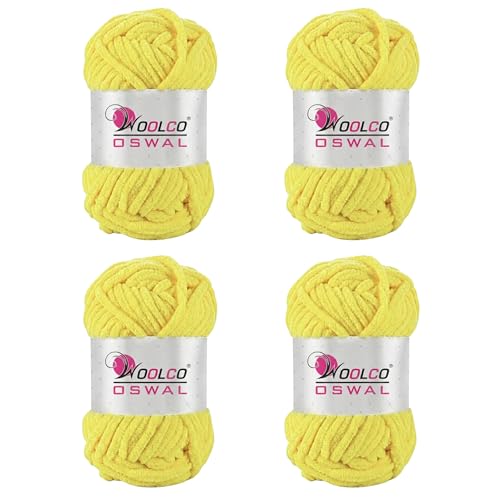 Image of Yankie Chenille Supersoft Velvet Yarn, Plushie & Blankie Yarn for Crochet, Knitting, Amigurumi & DIY Crafts (Lemon, Pack of 4)