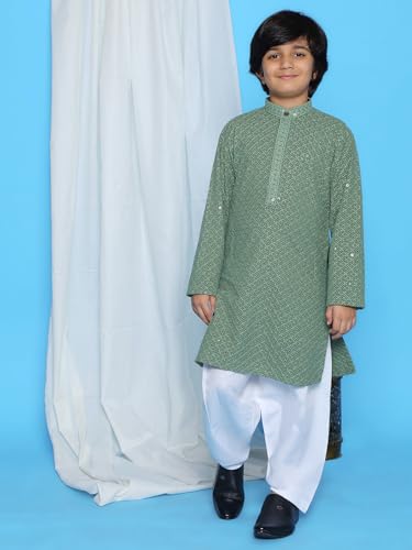 Image of AJ DEZINES Kids Kurta Pajama Set For Boys | Embroidery Chikankari Kurta Set | Traditional & Festive Outfit | Cotton Stylish Boys Kurta Pyjama | Perfect For Festivals Wedding & Family Function