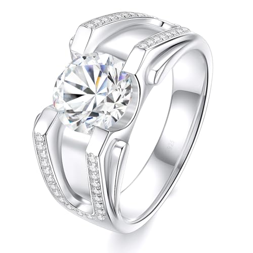 1.5CT Moissanite Engagement Ring S925 Sterling Silver with 18K White Gold Plated D Color VVS1 Clarity Round Cut Vintage Wedding Band Genuine Moissanite Promise Ring Size 5-10