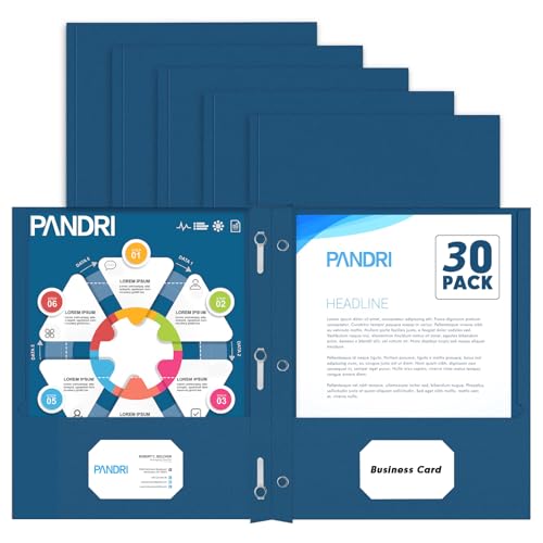 Two Pocket Folders PANDRI 30 Pack Two Pocket Folders with Prongs 3 Prong Folders Designed for Office and Classroom Letter Size Darkblue