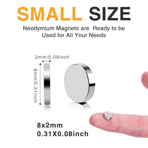 Image of TRYMAG Small 8x2mm 80Pcs Round Magnets, Tiny Disc Magnets for Whiteboard, Fridge, Office, Hobbies, Crafts and Dry Erase Board