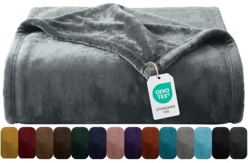 Oxford Homeware Fleece Blanket Sofa Throw Cuddly Reversible Soft Throws for Bed Couch Settee Travel Lightweight and Breathable Blanket fit All Season (Grey Throw/Single)