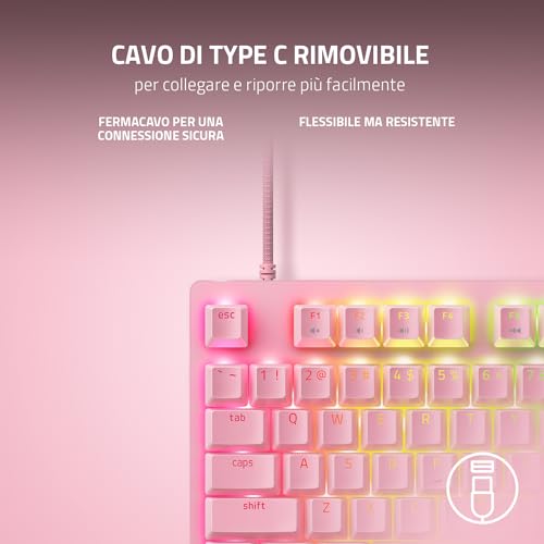 Huntsman V2 Tenkeyless (Interruttore Rosso) - Tastiera da Gioco Ottica (Interruttori Ottici Lineari Gen-2, Copri Tasti Doubleshot PBT, Poggiapolsi Ergonomico) Layout USA | Quarzo rosa - Tastiera gaming - Immagine 5