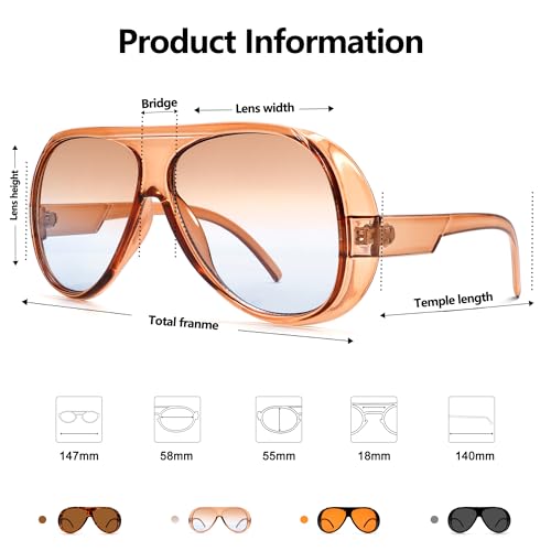 Trendy Aviator Sunglasses for Women Men, Retro 70s Sun Glasses, Oversized glasses UV4004