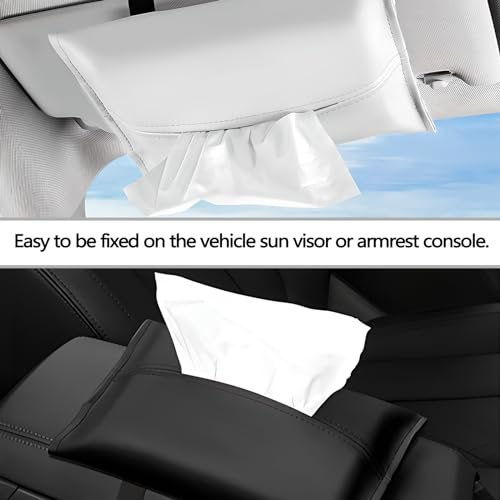 Modixun 2Pcs Auto Tissue Halter, Weiche PU Leder Sun Visier Tissue Halter im Auto, Auto Serviettenhalter Spender für Auto Tissue Auto Zubehör (Schwarz+Weiß)