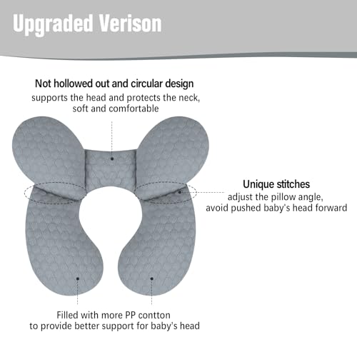 Image of KAKIBLIN Baby Travel Pillow, Upgraded Baby Neck Pillows for Car Seat, Infant Neck Support Pillow for Head and Neck,Newborn Head Support for Car Seat, Stroller, Pushchair(Light Grey)
