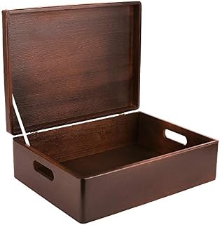 Creative Deco XL Brown Wooden Storage Box | 40 x 30 x 14 cm (+/-1 cm) | with Hinged Lid & Handles | Gift Box for Tool Dog Toy Shoes Clothes Kitchen Document Storage | Wood Keepsake Memory Craft Chest