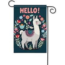 Moslion Hello Llama Garden Flag 12.5x18 Inch Cute White Alpaca Colorful Flower Leaf Animal Yard Flag Burlap Banners Vertical Double Sided for Farm House Outside