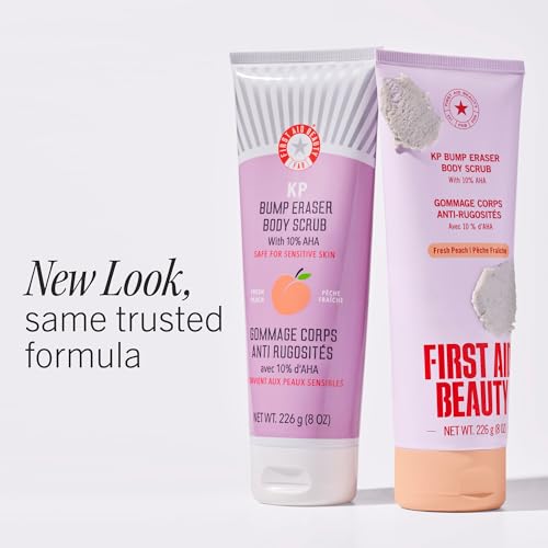 Image of First Aid Beauty KP Bump Eraser Body Scrub with 10% AHA - Dermatologist-Tested Keratosis Pilaris Exfoliator - Support for Rough Bumps, Uneven Skin Texture & Strawberry Skin - Sensitive Skin