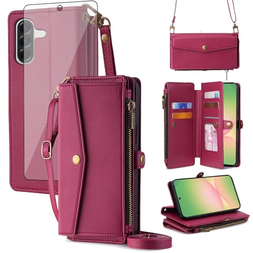 Asuwish Coque pour Samsung Galaxy A56 5G Portefeuille avec Verre Trempé et Cordon Porte Carte Chaine PU Cuir à Clapet Étui Housse Support Galaxie A 56 56A...