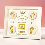 MCstars Baby Handprint and Footprint Clay Frame - Personalized Keepsake Kit with Gold Lettering and Organic Glass Display Perfect for Newborns Modern White Design Ideal Baby Memory Gift Nursery Picture Frames