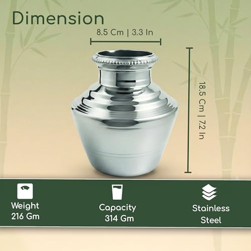 Image of Stainless Steel Utensil Kudam|Ghada|Water Pot|Pooja Kalash for Ceremonies|Ganga Kalash|Handi[Weight:220g Capacity:2L]-Stainless Steel Kudam