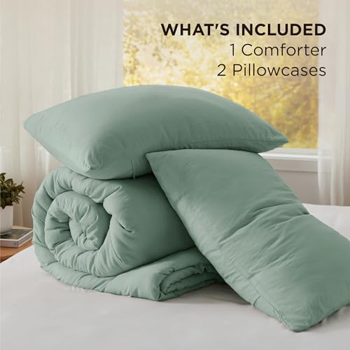 Image of Bedsure Super King Plus Comforter Set, Sage Green Soft Prewashed Bedding for All Seasons, 3 Pieces GentleSoft Bed Set, 1 Lightweight Comforter (128 inchx120 inch) and 2 Pillowcases (20 inchx36 inch)