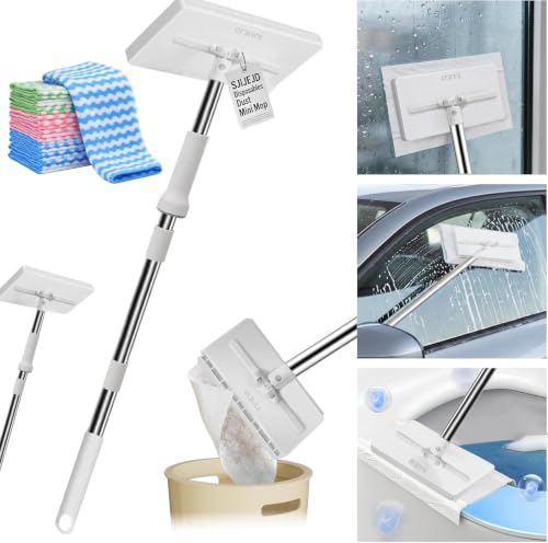 Hands Free Flat Mop with Cloth Changing Lazy with Automatic Gripping Convenient Zero-Touch Set Portable Self-Squeeze Small Easy Cleaning for Home (Extra-Large Size 5 Reusable Cloths)
