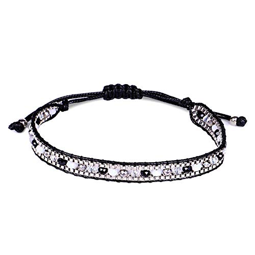 Bracelet tissé en perles pour femme noir et blanc style ethnique rétro réglable