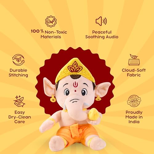 Image of Clapstore ClapCuddles Mantra Chanting Ganesha with Meditation Mode Interactive Musical Soft Stuffed Plush Toy | Non-Toxic, Safe | Best Birthday Gift for Newborn Kids (Boys, Girls)