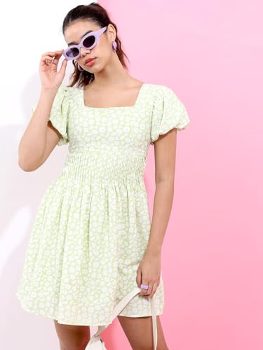 Image of Tokyo Talkies Women's Short Sleeves Square Neck Printed Dresses | Stylish Dresses | Casual Dresses