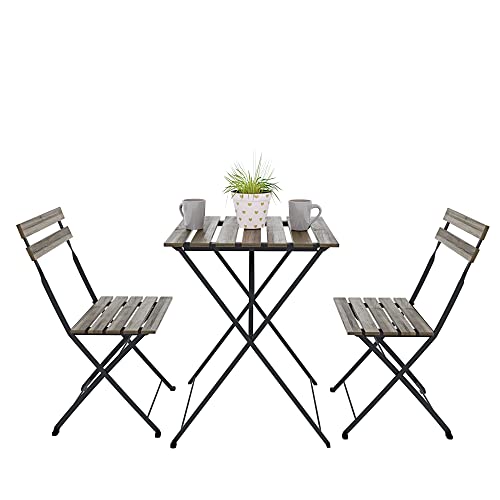 Set Bistrot 2 Stühle Mit Klapptisch Platzsparend Akazienholz Und Metall Wohnzimmer für Terrasse Garten Balkon Outdoor Pool Terrasse Möbel… – Ansicht 5