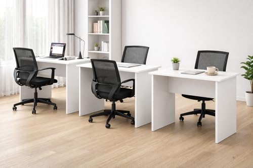 Image of CREATIVE QUBE Combo of 3 Engineered Wood Ergonomic 75cm Height Prime Desk | Office Table for 6-8 Employees, Laptop Desk, Gaming Setup, Hostel, Reception, Bank, Counter Table | Easy DIY Assembly- White