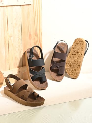 Image of Men Comfort Back Strap Sandals - Adjustable Slingback Flat Sandals with Cushioned Footbed, Lightweight Sole, Casual Everyday Wear Supportive Slip-On Style