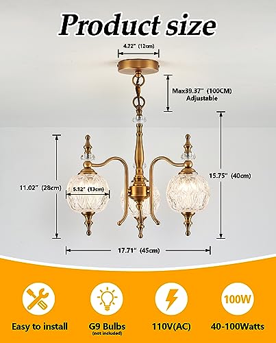 Tlolgt Vintage Pendant Light Fixtures, 3-Light Chandeliers For Kitchen Antique Gold Glass Pendant Lighting Matte Brushed Brass Finish With Crystal Glass Shade For Farmhouse Hotel Kitchen Island thumb #2