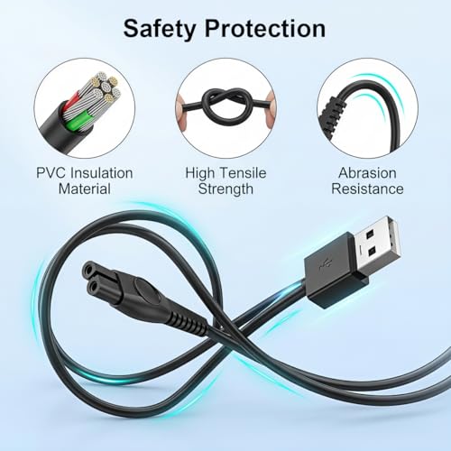 Image of ZORBES USB Charging Cable for P hilips Electric Shaver, USB-A to 2-Pin Replacement Charger Cord for Norelco OneBlade, 3.3ft PVC Power Cable Travel Friendly Shaver Charging Cord