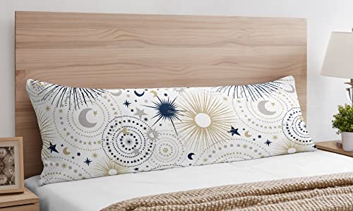 Image of Sweet Jojo Designs Star and Moon Body Pillow Case Cover (Pillow Not Included) - Navy Blue, Gold, and Grey Celestial Sky Stars Gender Neutral Unisex