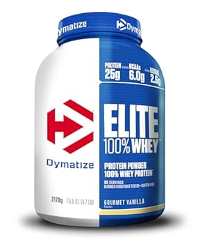 Dymatize Elite 100% Whey Gourmet Vanilla 2170g - Polvere ad alto contenuto di proteine e basso zuccheri del siero latte BCAA, 65 Portioni