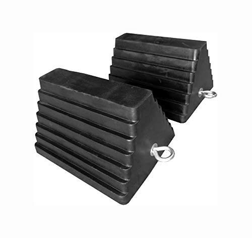 Image of MaxxHaul Rubber Wheel Chock, Large 10 inch x 8 inch x 6 inch Heavy Duty Tire Stop with Non Slip All Weather Grip, Oil Resistant Rubber Block with Steel Eyebolt for Vehicle and Trailer Safety (80681) (Pack of 5)