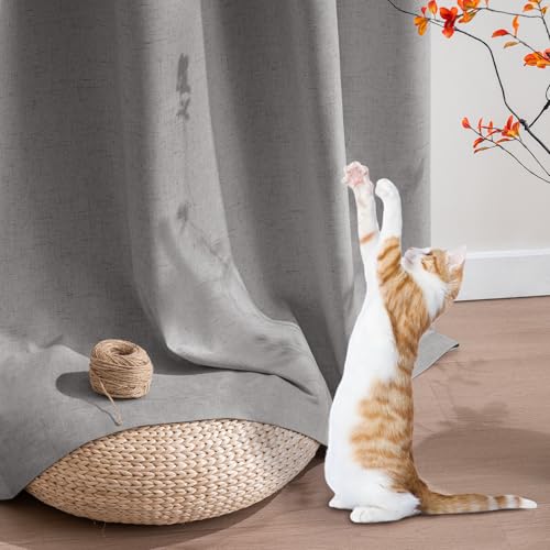 Image of PrincedecoBlackout Curtains Linen Blended 54 Inch Long Room Darkening Black Out Curtains for Living Room with Natural Slubs & Grayish (Not Solid) Thermal Insulated Grommet 2 Panels,Heathered Dove