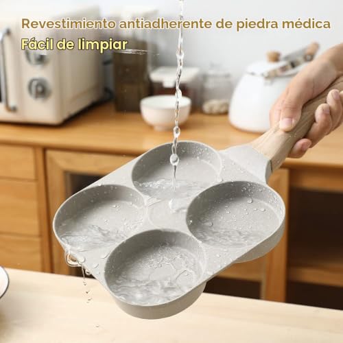 Miniatura 5 de Bobikuke Sartén Huevos Poche De 4 Agujeros, Sartén Tortitas Antiadherente De Aluminio Para Crepés De Desayuno Huevos Fritos Panqueques, Compatible Con Inducción - Blanco