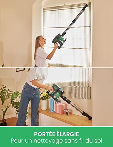 Vactidy Aspirateur Balai sans Fil, Blitz V8 Aspirateur sans Fil Puissant 20Kpa avec 35 Min d'Autonomie, 4 en 1 Aspirateur Balai Pas Cher pour Dur Tapis Poils d'animaux, Batterie Amovible