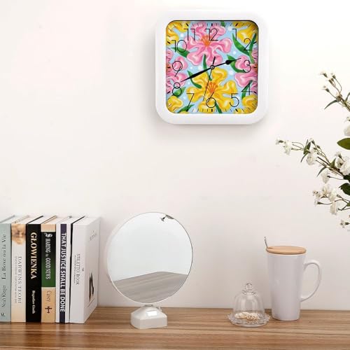 Horloge murale silencieuse carrée de 25,4 cm sans tic-tac décorative et fleurie - 5