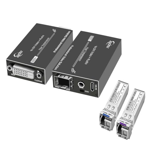 Image of 4K DVI Over Fiber Extender Kit with 10G SFP+ Modules, Mini Transceiver Supports Dolby /DTS Audio & 3D Video, Up to 20km Transmission, Plug & Play Installation, a Pair