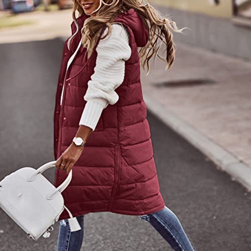 Gilet long d'hiver matelassé chaud avec fermeture éclair et capuche