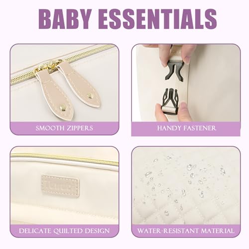 Image of Tuwubi Diaper Bag Tote,Baby Diaper Bag with Pacifier Case Large Travel Diaper Tote Caddy for Mom and Dad Multifunction Large Baby Bag - M-White
