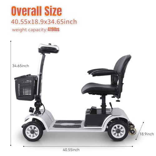 Image of Movcan S-02 4 Wheel Electric Mobility Scooter for Adults & Seniors, 419 LB Capacity,Up to 4 MPH 22 Miles Long Range, Foldable Electric Wheelchair for Travel with 360 Swivel Seat & UL Certified Safety