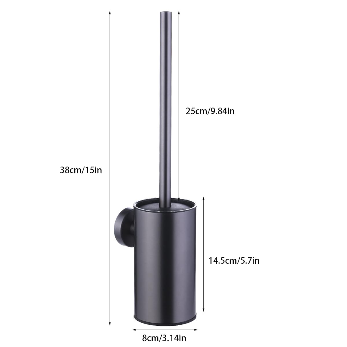 Soporte para escobilla de inodoro de acero inoxidable 304, limpiador de pared con 2 cabezales de cepillo intercambiables, diseño higiénico, acabado redondo negro, incluye kit de montaje