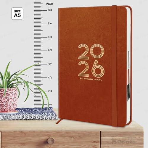 Image of Jhingalala Diaries - Hard Bound Leather Cover 2026 Diary with 365 Dates I Daily Planner Diary 2026 With Calendar | Size A5 15x21 cms (Tan Brown)