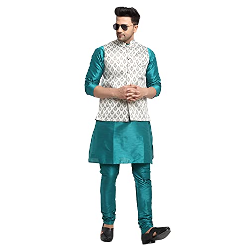 Image of SAIFOO Men's Kurta Pyjama & Printed Nehru Jacket Set.