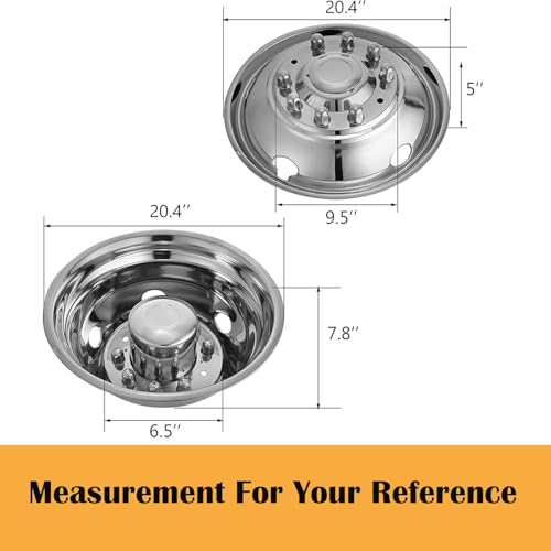 Image of 19.5 inch Polished Stainless Steel Dually Wheel Simulator Set, 10 Lug 5 Hand Hole Design, Durable Attractive Bolt-On Hubcaps with Tools, Fits 2012-2025 Dodge Ram 4500 /5500 19F6