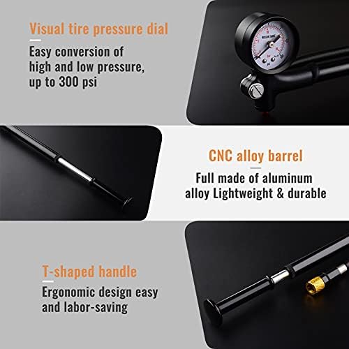 Diyife Shock Pump, [300 PSI] [Fit Presta Schrader] High Pressure Front Fork Pump with Gauge, Air Release Button, Portable Bike Suspension Pump Mini Pump for Bicycle, Shock Absorber, Wheelchair