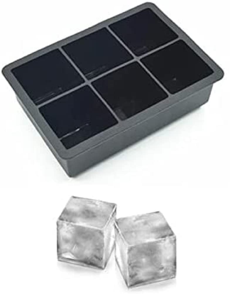 Nicoman Easy-Release Silicone Ice Cube Mould with Spill-Resistant Lids, Giant ICE Cube Suitable for Whiskey Cocktail Wine or Any Drink, Black