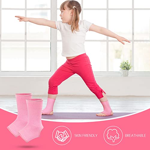 Image of Haysandy 4 Pieces / 2 Pair Kids Ankle Support Brace Elastic Kids Compression Socks Knitted Ankle Sleeve for Jogging Running Fitness(Pink,10-15 Years)