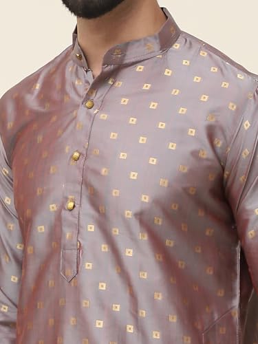 Image of SOJANYA (Since 1958 Men's Silk Blend Booti Kurta with Gold Churidaar Pyjama