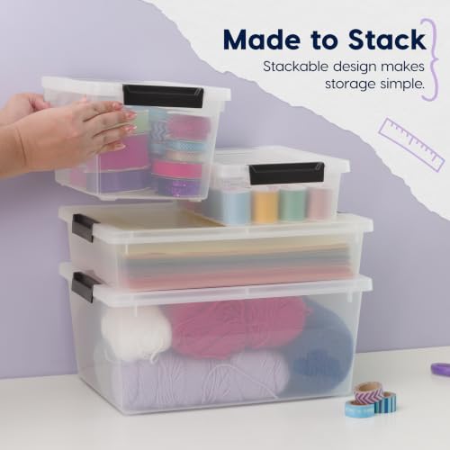 Image of IRIS USA 4-Pack 6 Qt Storage Bins with Lids, Clear /Black