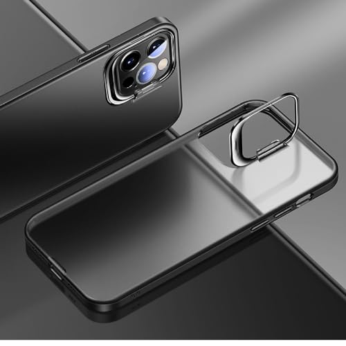 Coque transparente iPhone 13 12 11 Pro Max antichoc béquille métal noir protection