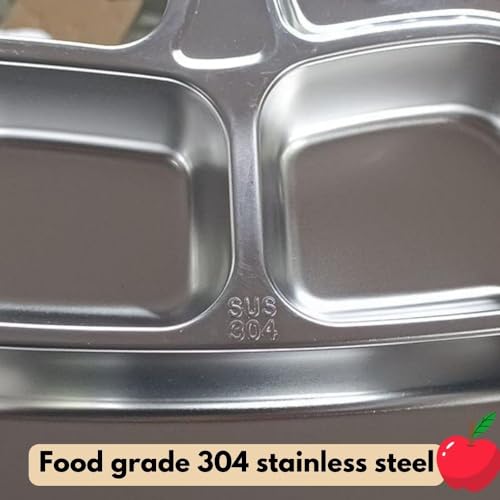 Image of Happy Hues Stainless Steel Divided Meal Plate Tray-3 Compartments Dinner Dish for Baby (Apple)