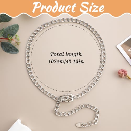 Silver Chain Belt for Women, Adjustable Metal Waist Belt Elegant Silver Chain for Women Girls Dresses, Jeans, Clothes Accessories2