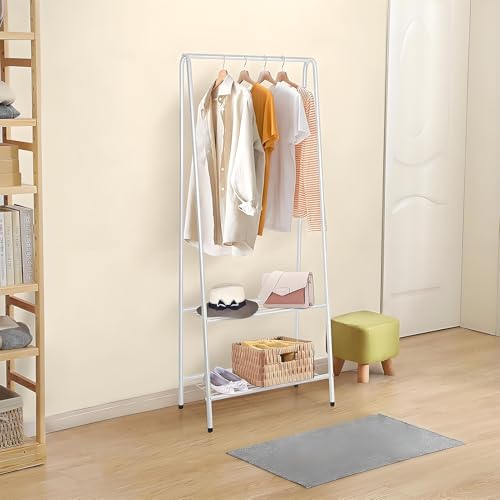Youyijia Kleiderständer Garderobenständer Garderobe 2 Ablagen für Schuhe und Boxen Metallgestell platzsparend ideal für Schlafzimmer Flur und Büro Weiß